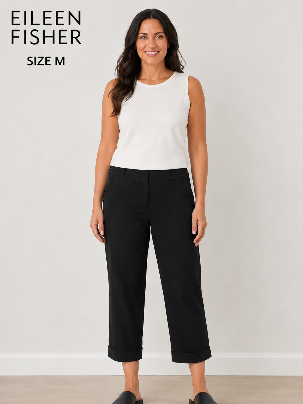 Eileen Fisher Women’s Black Cropped Pants Casual Stretch Career Minimalist/M